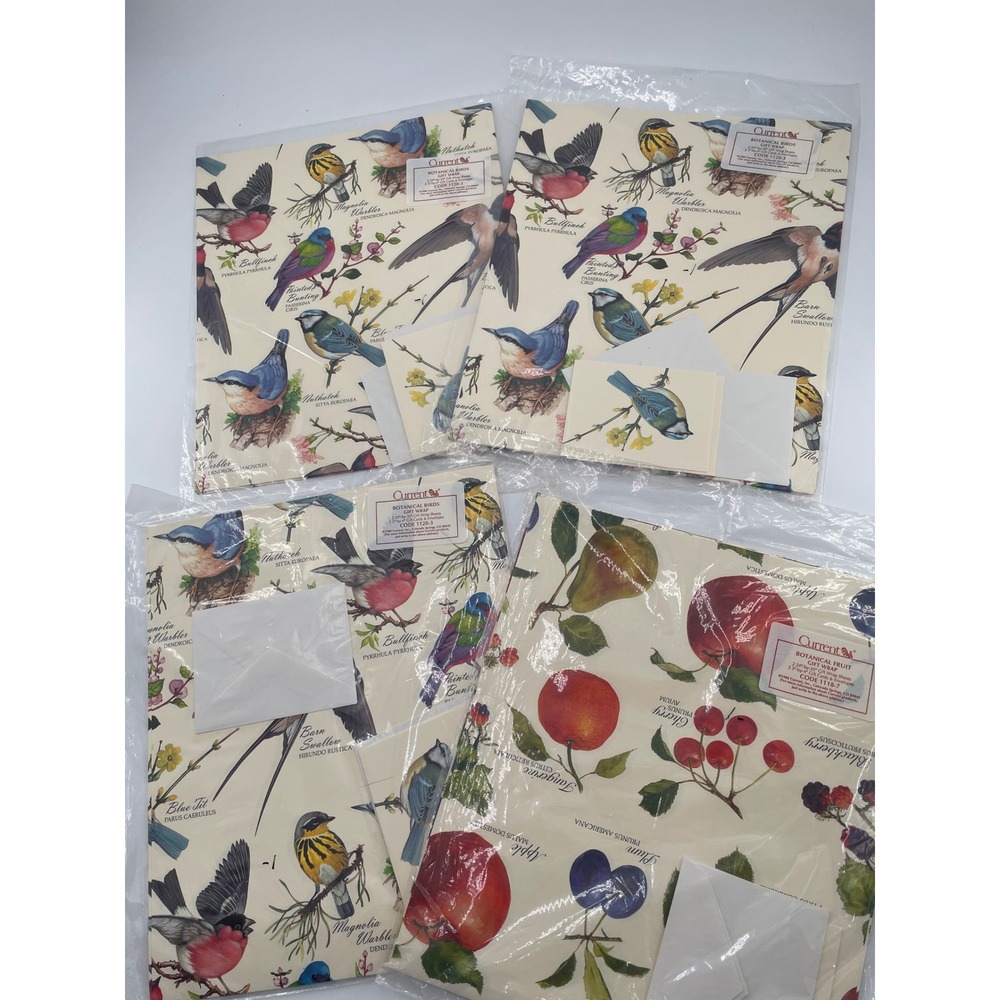 Vintage 1980s Current Botanical Birds & Fruit Gift Wrap 4 Sealed Packs SEALED
